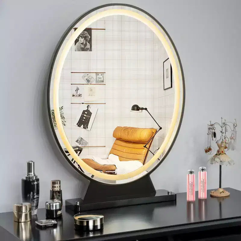 Miroir de Maquillage Lumineux Costway Hollywood Vanity, Télécommande, 4 Couleurs Variables, Noir/Or/Blanc