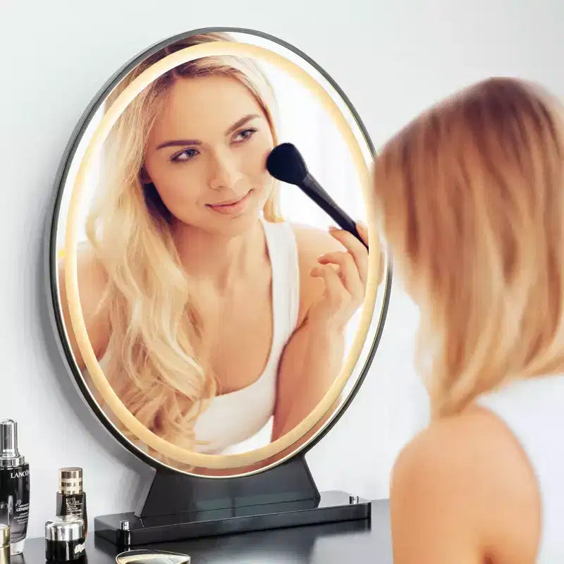 Miroir de Maquillage Lumineux Costway Hollywood Vanity, Télécommande, 4 Couleurs Variables, Noir/Or/Blanc