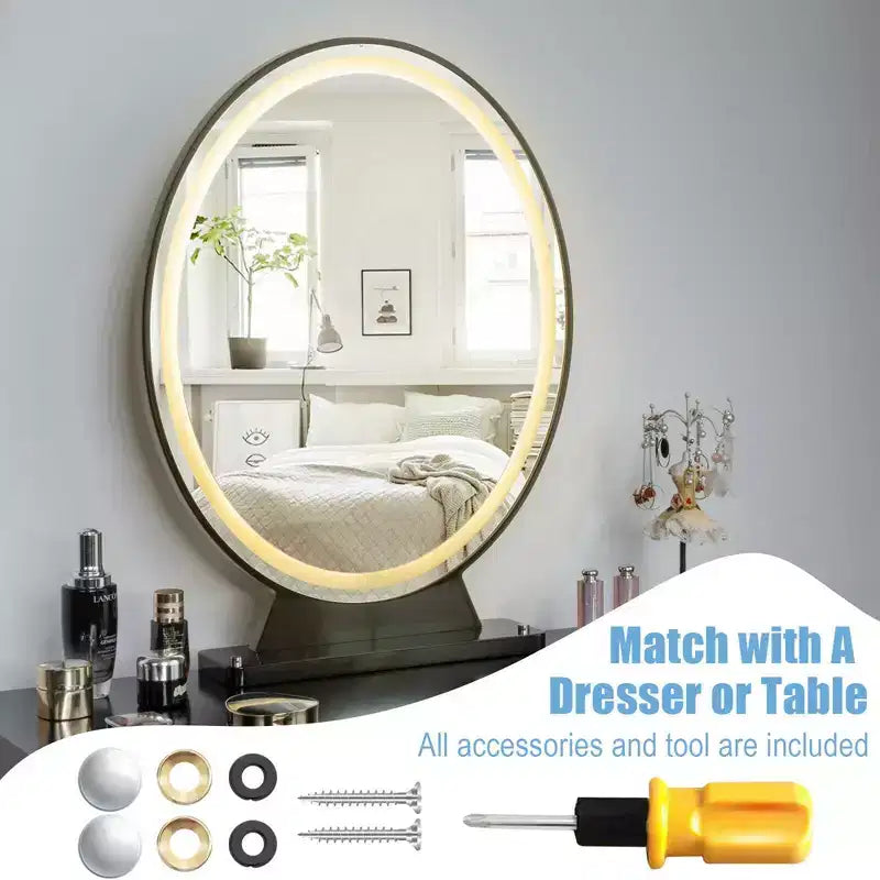 Miroir de Maquillage Lumineux Costway Hollywood Vanity, Télécommande, 4 Couleurs Variables, Noir/Or/Blanc