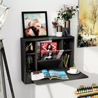 HOMCOM Bureau mural avec étagères de rangement, bureau flottant avec plateau pliable, table d'écriture d'ordinateur peu encombrante