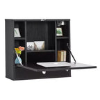 HOMCOM Bureau mural avec étagères de rangement, bureau flottant avec plateau pliable, table d'écriture d'ordinateur peu encombrante