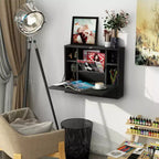HOMCOM Bureau mural avec étagères de rangement, bureau flottant avec plateau pliable, table d'écriture d'ordinateur peu encombrante