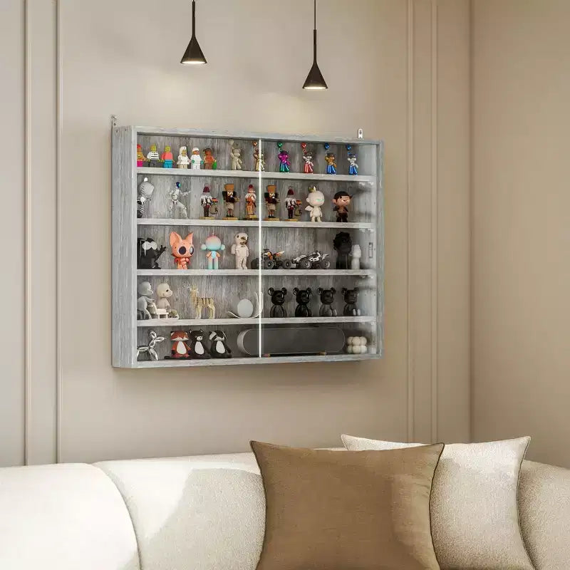 HOMCOM Vitrine 5 niveaux, Armoire murale avec porte vitrée et 4 étagères réglables