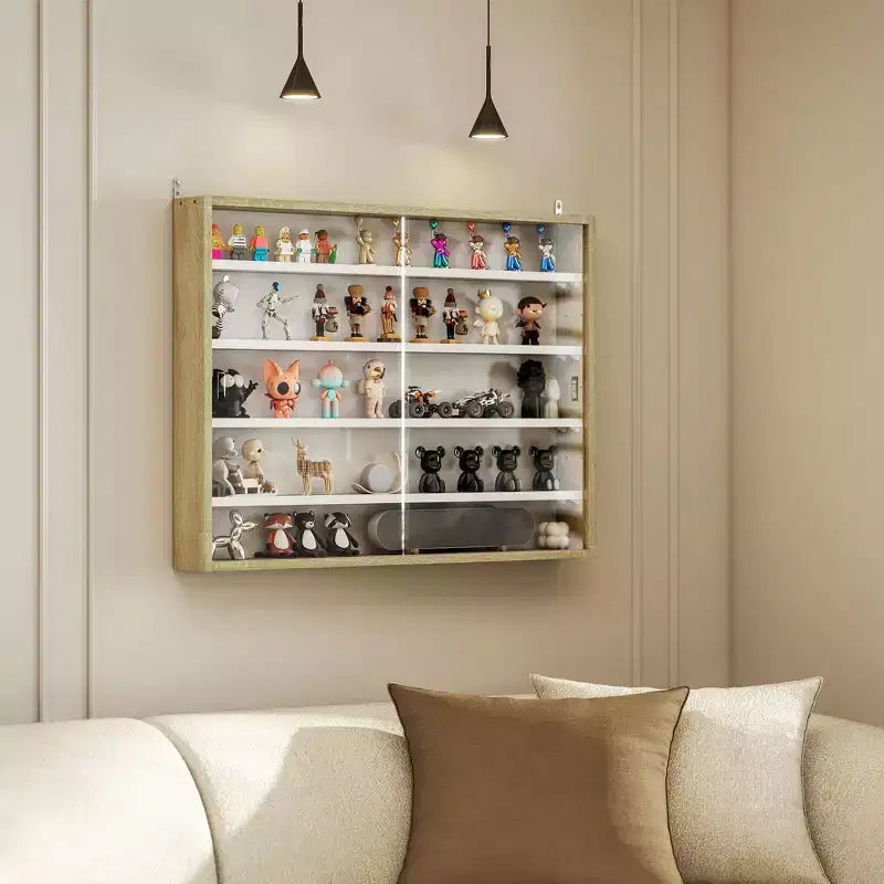 HOMCOM Vitrine 5 niveaux, Armoire murale avec porte vitrée et 4 étagères réglables