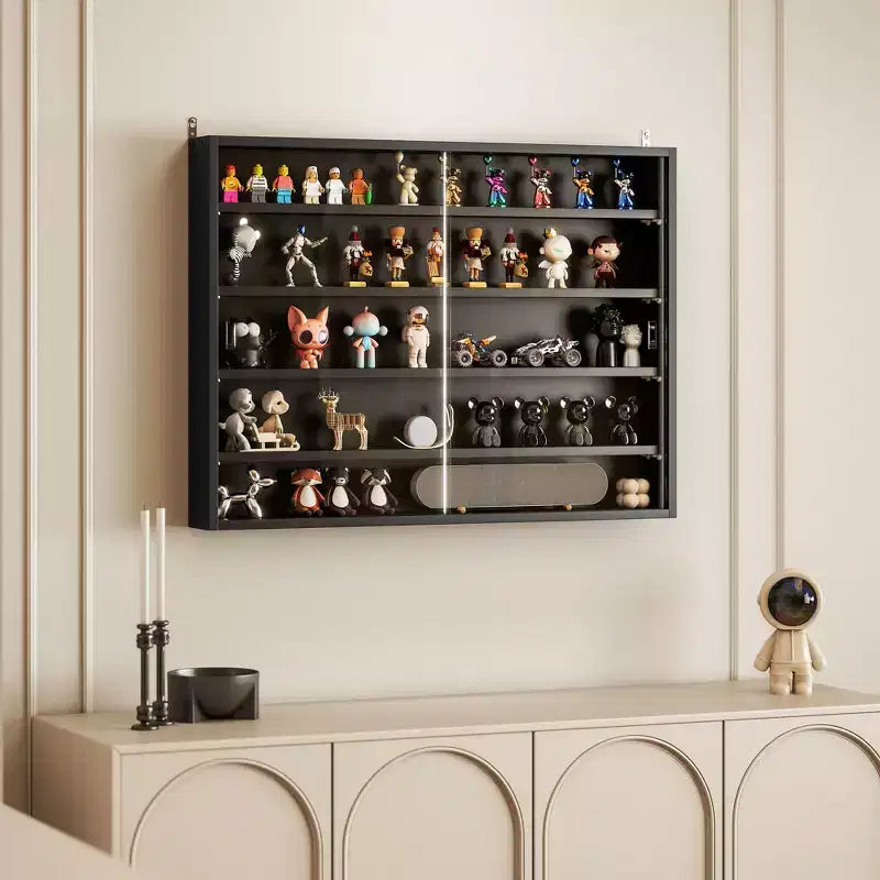 HOMCOM Vitrine 5 niveaux, Armoire murale avec porte vitrée et 4 étagères réglables