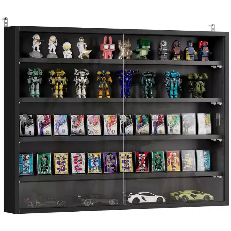 HOMCOM 5-Tier Display Cabinet, Wall-Mounted Glass Door Cabinet with 4 Adjustable Shelves