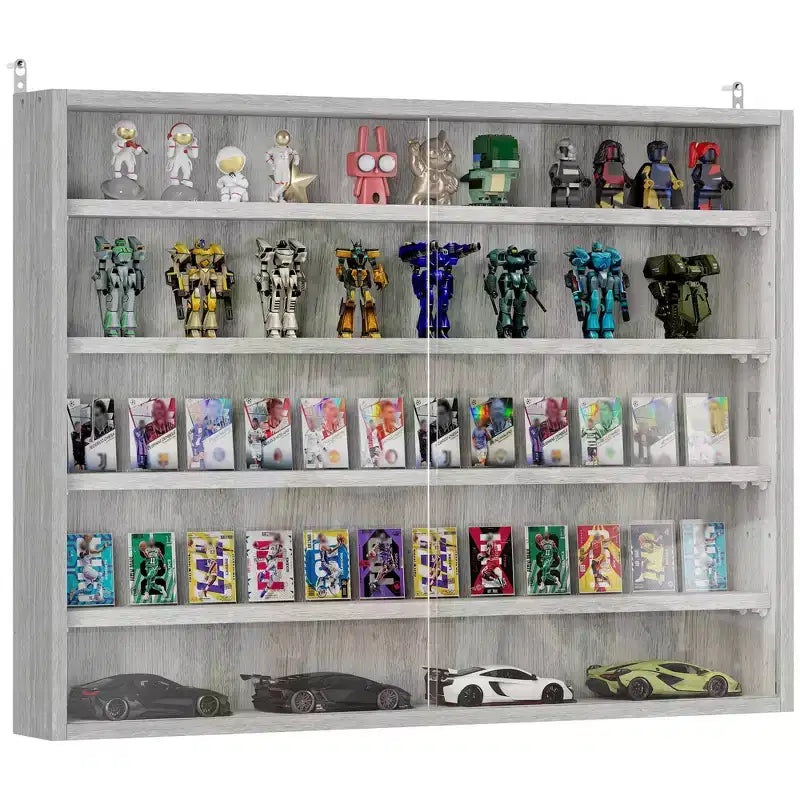 HOMCOM Vitrine 5 niveaux, Armoire murale avec porte vitrée et 4 étagères réglables