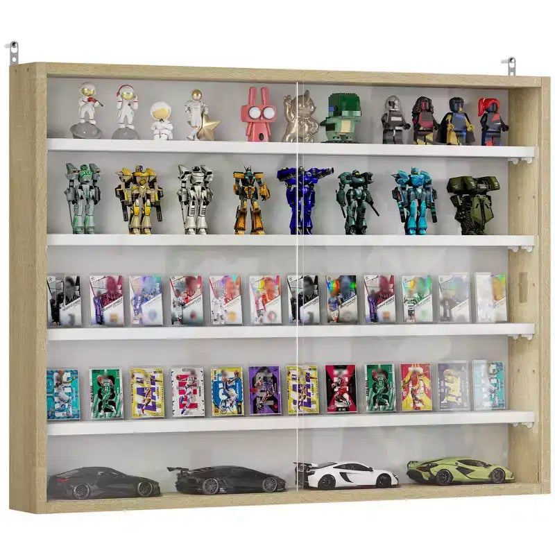 HOMCOM Vitrine 5 niveaux, Armoire murale avec porte vitrée et 4 étagères réglables