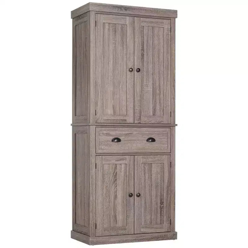 HOMCOM 72 Traditional Freestanding Kitchen Pantry Cupboard with 2 Cabinet, Drawer and Adjustable Shelves