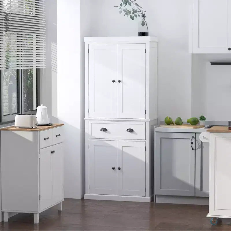 HOMCOM Meuble de cuisine sur pied traditionnel de 72 po avec 2 armoires, un tiroir et des étagères réglables