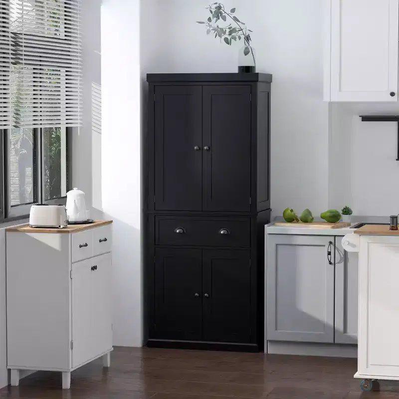 HOMCOM Meuble de cuisine sur pied traditionnel de 72 po avec 2 armoires, un tiroir et des étagères réglables