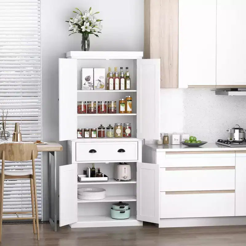 HOMCOM Meuble de cuisine sur pied traditionnel de 72 po avec 2 armoires, un tiroir et des étagères réglables
