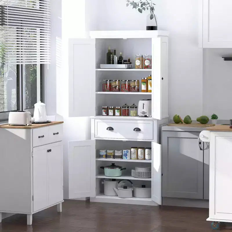 HOMCOM Meuble de cuisine sur pied traditionnel de 72 po avec 2 armoires, un tiroir et des étagères réglables