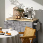 HOMCOM Îlot de cuisine sur roulettes, Chariot de service avec plan de travail en bois d'hévéa, étagère à épices, porte-serviettes et tiroirs pour salle à manger