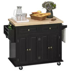 HOMCOM Îlot de cuisine sur roulettes, Chariot de service avec plan de travail en bois d'hévéa, étagère à épices, porte-serviettes et tiroirs pour salle à manger