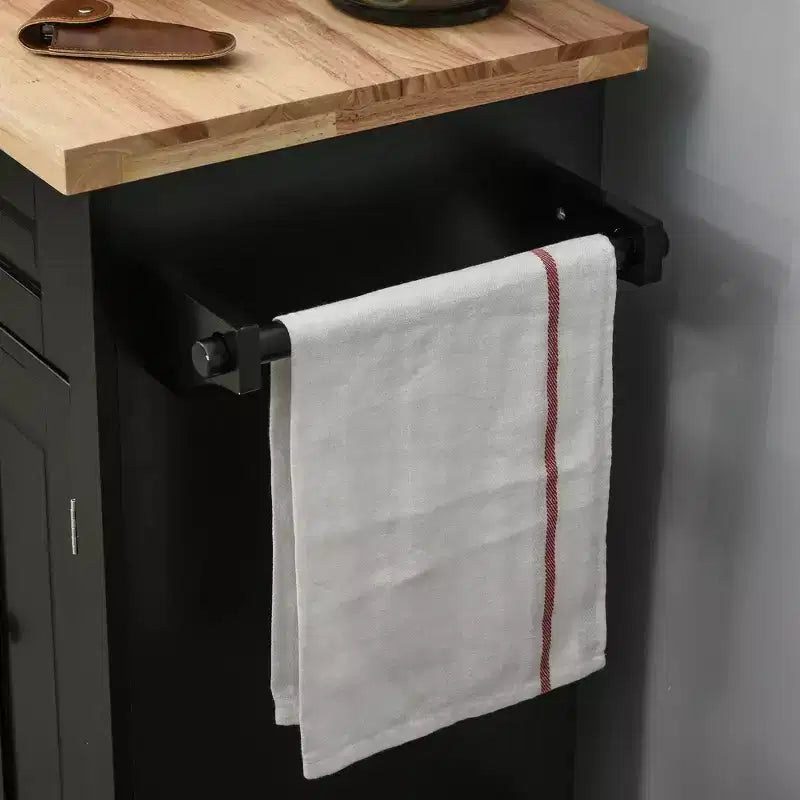 HOMCOM Îlot de cuisine sur roulettes, Chariot de service avec plan de travail en bois d'hévéa, étagère à épices, porte-serviettes et tiroirs pour salle à manger