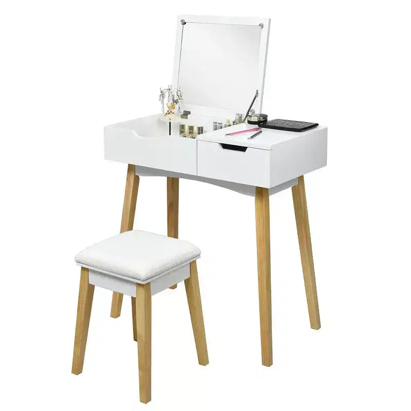 Costway Coiffeuse avec tabouret rembourré et miroir rabattable et tiroir, bureau d'écriture