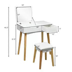 Costway Coiffeuse avec tabouret rembourré et miroir rabattable et tiroir, bureau d'écriture