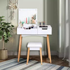 Costway Coiffeuse avec tabouret rembourré et miroir rabattable et tiroir, bureau d'écriture
