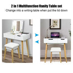 Costway Coiffeuse avec tabouret rembourré et miroir rabattable et tiroir, bureau d'écriture