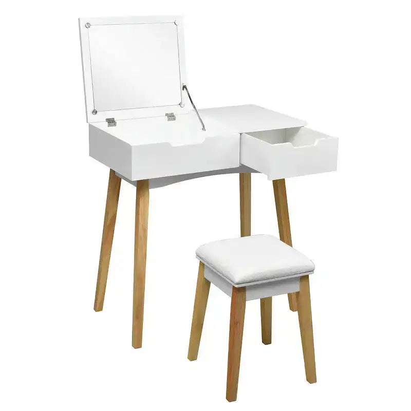 Costway Coiffeuse avec tabouret rembourré et miroir rabattable et tiroir, bureau d'écriture