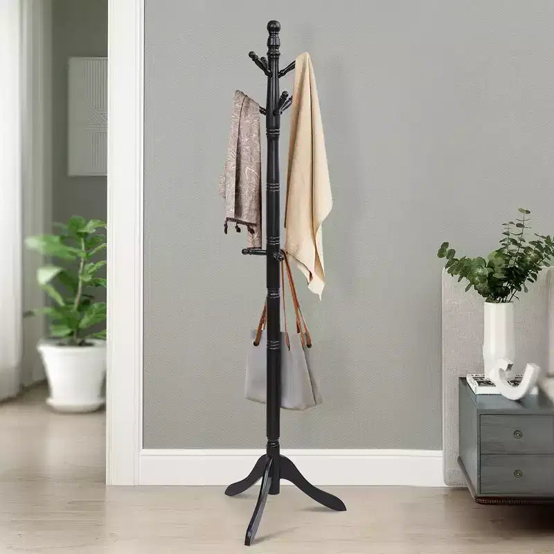 Porte-manteau en bois Costway avec 2 hauteurs réglables et 9 crochets Noyer/Noir/Gris