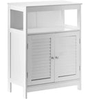 Meuble de salle de bain moderne en bois blanc Basicwise avec étagères réglables et deux portes à lattes horizontales
