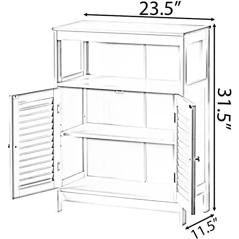 Meuble de salle de bain moderne en bois blanc Basicwise avec étagères réglables et deux portes à lattes horizontales