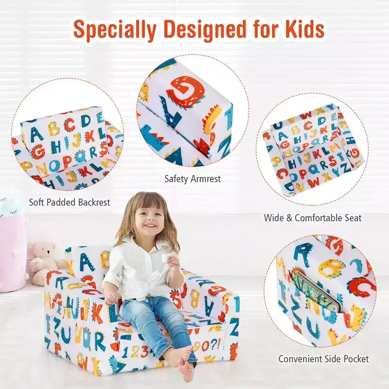 Costway Canapé Convertible 2-en-1 pour Enfants, Fauteuil Pliable, Lit de Repos