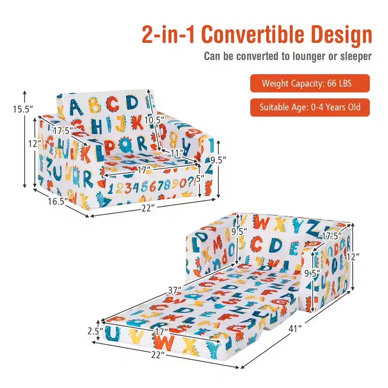 Costway Canapé Convertible 2-en-1 pour Enfants, Fauteuil Pliable, Lit de Repos