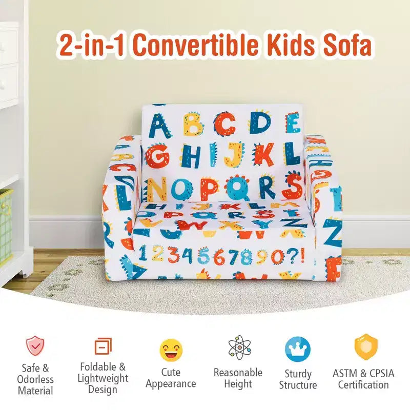 Costway Canapé Convertible 2-en-1 pour Enfants, Fauteuil Pliable, Lit de Repos