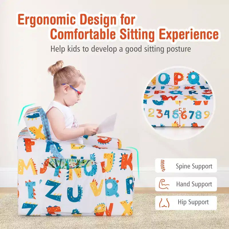 Costway Canapé Convertible 2-en-1 pour Enfants, Fauteuil Pliable, Lit de Repos