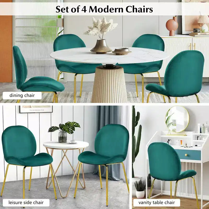 Lot de 4 chaises de salle à manger Costway en velours, chaises d'appoint sans accoudoirs