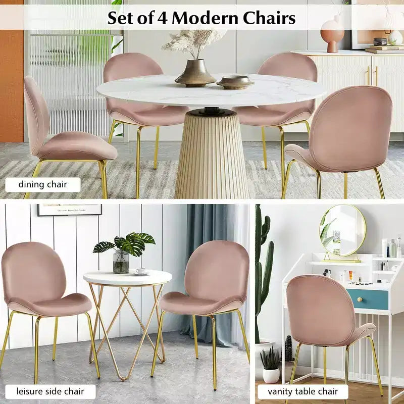 Lot de 4 chaises de salle à manger Costway en velours, chaises d'appoint sans accoudoirs