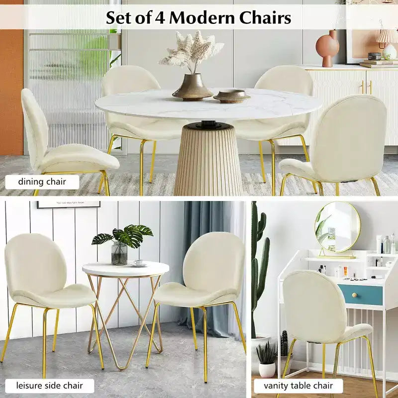 Lot de 4 chaises de salle à manger Costway en velours, chaises d'appoint sans accoudoirs
