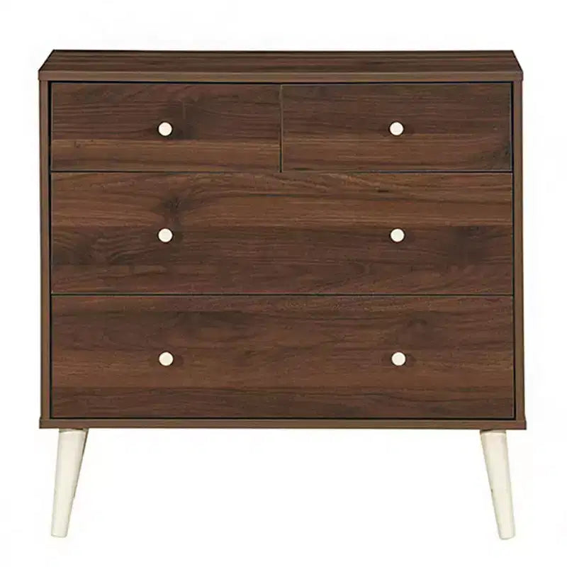 Commode Costway à 4 tiroirs avec pieds en caoutchouc et rails de finition Noyer