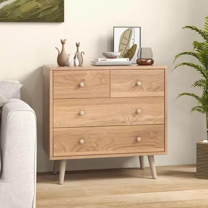 Commode Costway à 4 tiroirs avec pieds en caoutchouc et rails de finition Noyer
