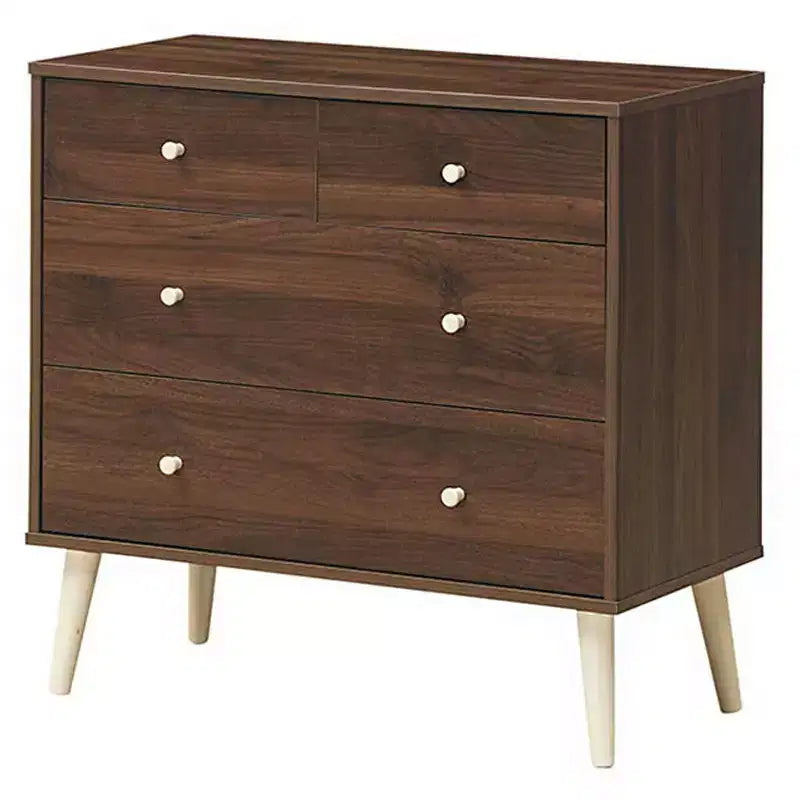 Commode Costway à 4 tiroirs avec pieds en caoutchouc et rails de finition Noyer
