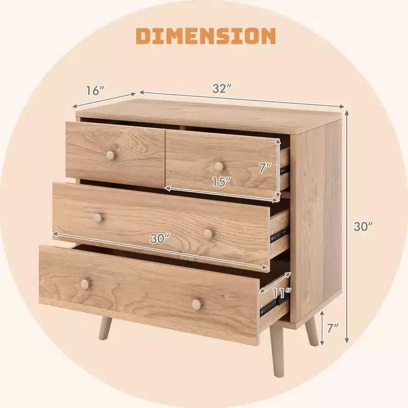 Commode Costway à 4 tiroirs avec pieds en caoutchouc et rails de finition Noyer