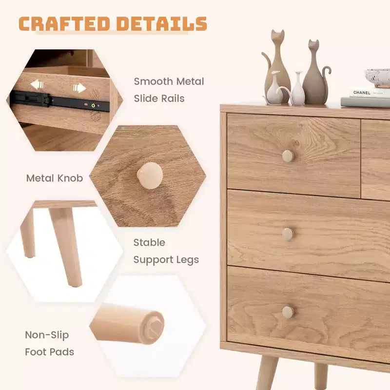Commode Costway à 4 tiroirs avec pieds en caoutchouc et rails de finition Noyer