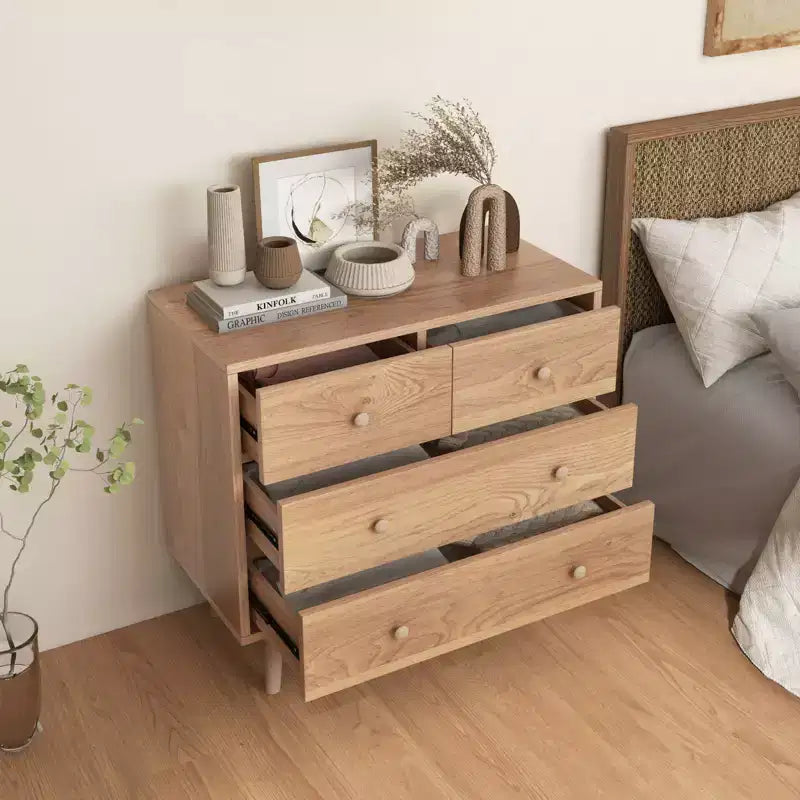 Commode Costway à 4 tiroirs avec pieds en caoutchouc et rails de finition Noyer
