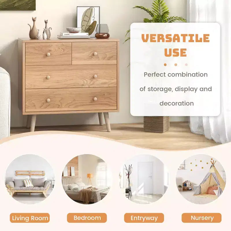 Commode Costway à 4 tiroirs avec pieds en caoutchouc et rails de finition Noyer