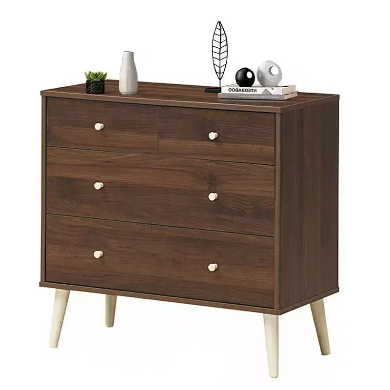 Commode Costway à 4 tiroirs avec pieds en caoutchouc et rails de finition Noyer