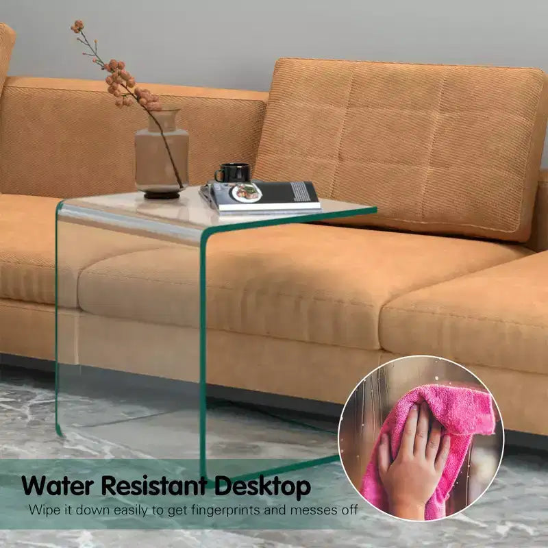 Costway Ensemble de 3 Tables Basses et d'Appoint en Verre Trempé, Transparent, pour Salon