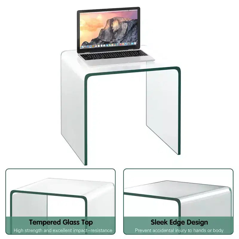 Costway Ensemble de 3 Tables Basses et d'Appoint en Verre Trempé, Transparent, pour Salon