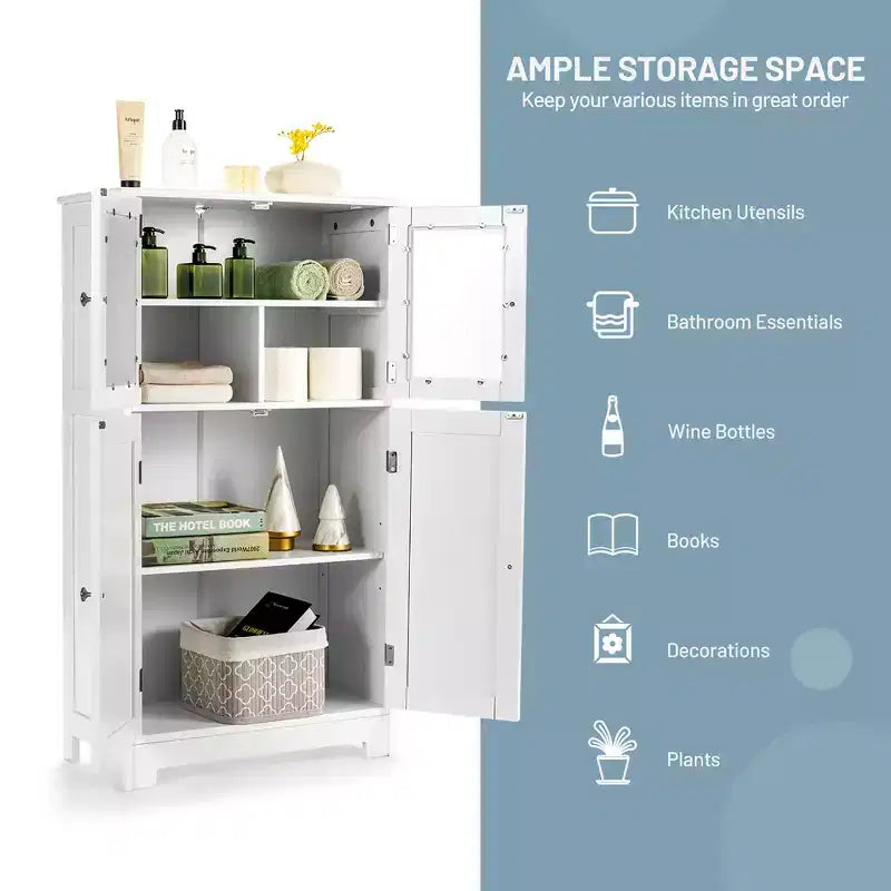 Meuble de Rangement Salle de Bain Costway Armoire de Cuisine avec Portes et Étagère Réglable