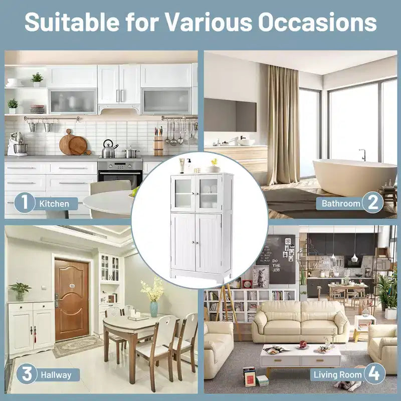Meuble de Rangement Salle de Bain Costway Armoire de Cuisine avec Portes et Étagère Réglable