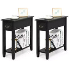 Costway Set of 2 Nightstand 2 Tier End Bedside Sofa Side Table w/Drawer &Shelf Black
