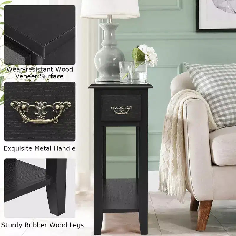 Costway Lot de 2 tables de chevet à 2 niveaux avec tiroir et étagère, noir