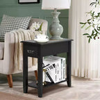 Costway Lot de 2 tables de chevet à 2 niveaux avec tiroir et étagère, noir